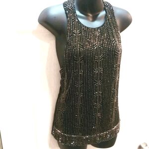 NWOT Alice+Olivia bead embellished black & silver sleeveless formal top fits S